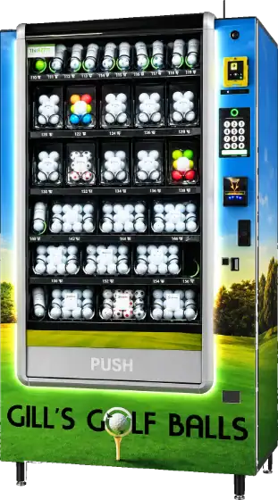 Custom wrapped golf ball vending machine by Louisiana Vending