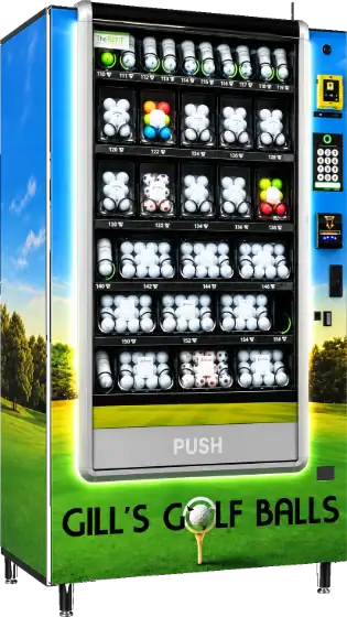 Custom wrapped golf ball vending machine by Louisiana Vending